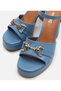 Women's Leather Blue Heeled Sandals - 4