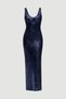 Strappy Sequin Long Premium Evening Dress - Navy Blue - 6