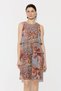 Layered Shawl Patterned Silky Dress - Pink - 4