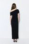 Asymmetrical Shoulder Long Lycra Evening Dress - Black - 7