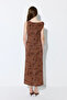İz Kolekcion Eco Print One-Shoulder Long Dress - Brown - 8