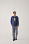 Men's Cotton Long Sleeve Top Astronaut Printed Lower Stripe Pajamas Set