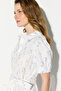 Short Sleeve Patterned Cotton Shirt Dress - White - 4