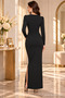 Women's Side Stone Detailed Double-Breasted Collar Long Evening Dress - Crepe Fabric Slit Elegant Night Dress - 4