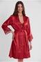Satin Lace Women's Nightgown and Dressing Gown Set - 4075 Red - 3