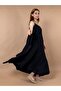 Black Linen Dress - Scalloped Detail and Lining - 4