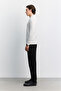 Men's Ecru Polo Collar Zippered Front Jacquard Long Sleeve Regular Fit Sweater A62Y5023 - 4