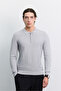 Men's Gray Polo Collar Zippered Rayon Blended Regular Fit Sweater A62Y5022