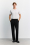 Men's Black Slim Ribbed Textured Baggy Fit Trousers A62Y3042 - 2