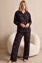 Black lip patterned Cotton Buttoned Pajama Set - 2