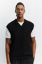 Men's Black V-Neck Textured Drop Shoulder Sweater A62Y5056 - 5