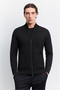 Men's Black Stand Collar Zippered Jacquard Cardigan with Side Flap Pockets A62Y5013 - 6