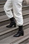 Winter's Approach Women's Zippered Pointed Toe Faux Leather Flag Heel Boots - 8