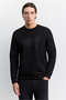 Men's Black Crew Neck Printed Interlock Regular Fit Sweatshirt A62Y1284 - 5