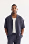 Men's Navy Blue Elastic Waist Lace-Up Cotton Relaxed Fit Shorts A61Y3700 - 6