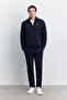 Men's Navy Blue Stand Collar Zippered Printed Easy-Iron Cotton Regular Fit Sweatshirt A62Y1310 - 5