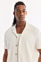 Men's Ecru Apaj Collar Jacquard Easy-Iron Short Sleeve Regular Fit Shirt A61Y2212 - 2