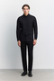 Men's Black Glue-Detailed Textured Technical Classic Collar Long Sleeve Regular Fit Shirt A62Y2035 - 7