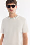 Men's Ecru Crew Neck Easy-Iron Regular Fit T-Shirt A61Y1034 - 2