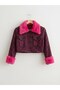 Girl's Collar and Sleeves Fur Tweed Fabric Crop Jacket - 5