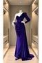 One Shoulder Belted Maxi Length Velvet Fabric Evening Dress 582320 Purple - 3