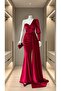 One Shoulder Belted Maxi Length Velvet Fabric Evening Dress 582320 Red