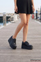 Beira Black Patent Leather Round Toe Lace-Up Wedge Heeled Casual Shoes - 3