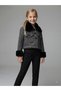Girl's Collar and Sleeves Fur Tweed Fabric Crop Jacket
