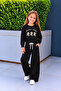 Crew Neck Daisy Embroidered Black Color Girls Tracksuit Set