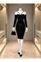 Flexible Fabric Velvet Shoulder Piping Detailed Evening Dress 582014 Black