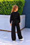 Crew Neck Daisy Embroidered Black Color Girls Tracksuit Set - 4