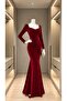Flexible Fabric Glitter Velvet Fish Tail Detailed Evening Dress 582266 Red