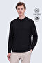 Anti-Pilling Wool Regular Fit Polo Collar Black Sweater