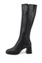 Women's Black Zippered Thick Heeled Boots - 6