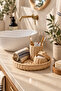 Rattan Bamboo Toothbrush Holder Set - Round Organizer Basket Tray - Cotton Holder 3-Piece Bathroom Set