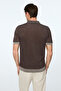 Men's Brown Trend Polo Collar Tencel Knitwear T-Shirt - 6