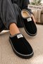 Women'S, Suede Textured, Fur Lined, Embroidery Detailed, Warm, Soft Sole House Slippers
