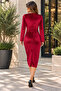 Timeless Elegance with a Velvet Touch Women's Double-Breasted Collar Gathered Midi Velvet Dress - 4