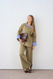 Women's Shirt with Collar and Buttons, Garnished with Zipper Detail on the Back, Green
