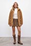 Women's Brown Plush Textured Buttoned Pocket Coat Alc-X15920 - 4