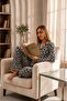 Women's Front Buttoned Long Sleeve Bottom Top Leopard Pajama Set - 2