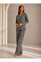 Women's Front Buttoned Long Sleeve Bottom Top Leopard Pajama Set - 4