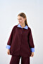 Women's Shirt with Collar, Buttons, Garnish, and Back Zipper Detail, Burgundy - 3