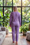 Reported Interlock Fabric Collar Buttoned Winter Large Size Women's Pajama Set 2950 - 5