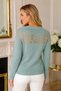 Women's Long Sleeve Round Neck Front Back Lace Detailed Comfortable Soft Textured Elegant Casual Mint Knitwear Sweater - 3