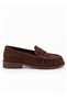 Women's Brown Suede Loafer Shoes with Drawstring Detail, Stylish and Comfortable Daily Moccasins - 2