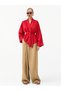 Red Satin Textured Belted Kimono - 3