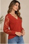 New Season Women's Long Sleeve V Lace Collar Viscose Blouse 72320 - 4