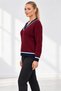 Women's Burgundy V-Neck Contrast Stripe Detailed Long Sleeve Knitwear Sweater Hzl28W-Wm535 - 3