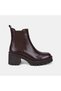 Women's Bitter Brown Rubber Detailed Zippered Heeled Leather Boots - 2